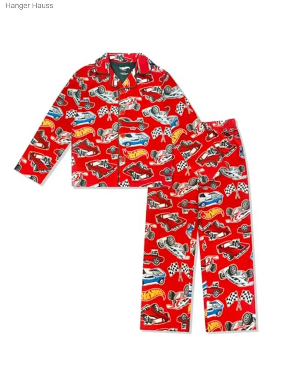 Hot Wheels Boys Pajama Set - 2 Piece Long Sleeve Button Down Flannel Style PJs,